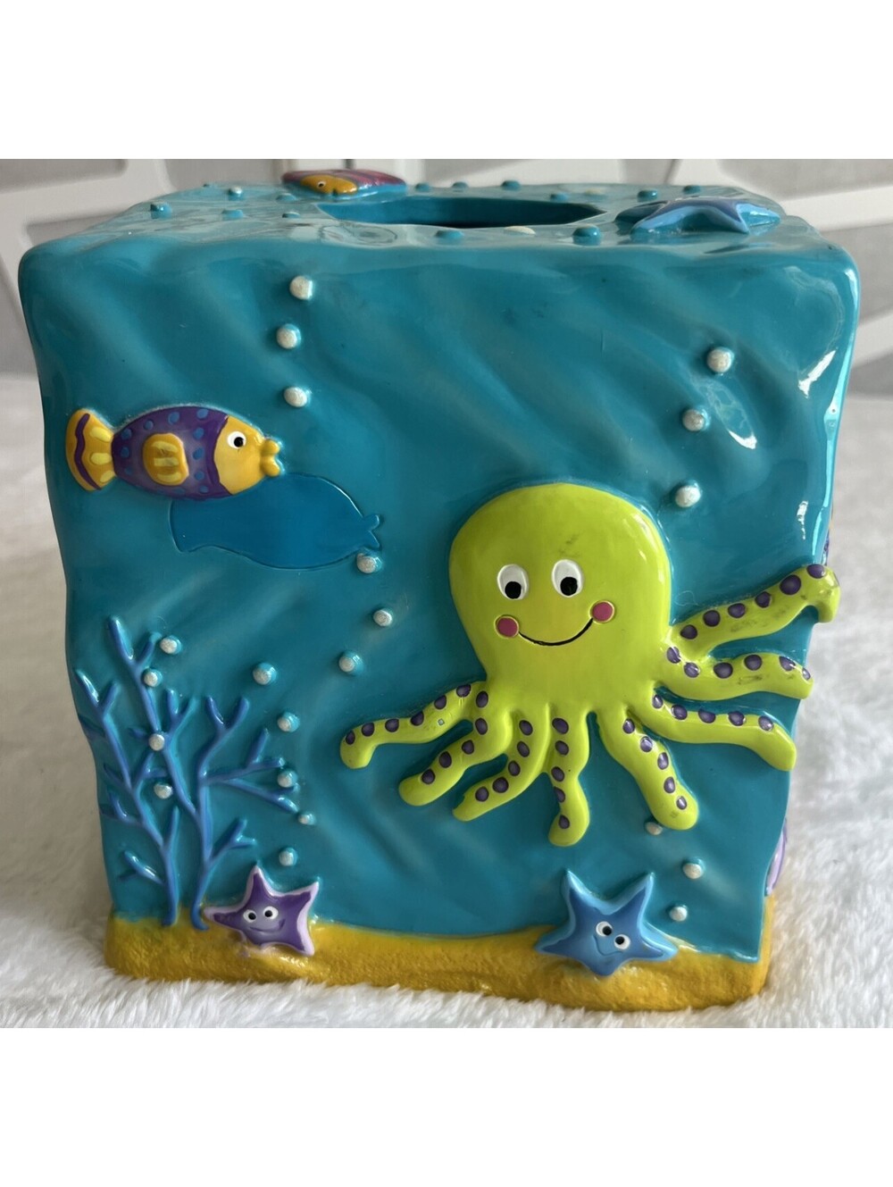 VINTAGE Resin Under The Sea Tissue Box Cover Ocean Fish Crab Octopus SKL